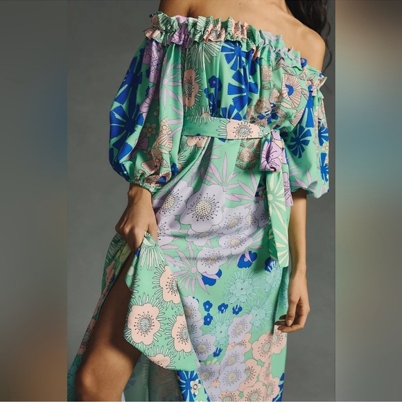 NWT Anthropologie x Oopscool Off-The-Shoulder Printed Dress, Size XS - Picture 2 of 10